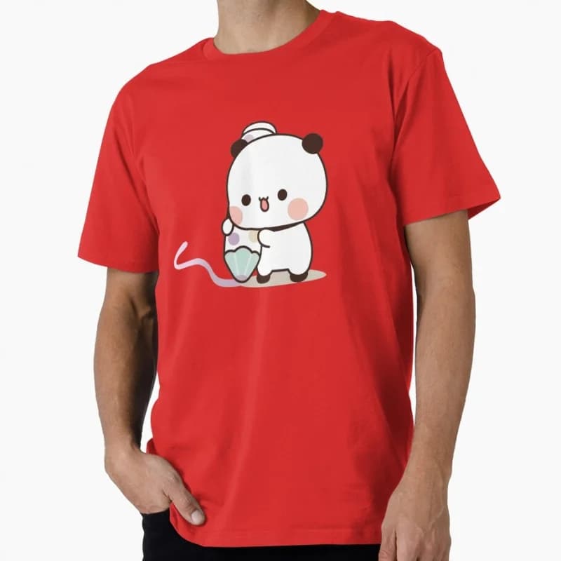 Bubu drawing with a really big pencil Gift t shirt ‌kawaii‌ Panda Bear Cartoon Graphic tee Cute Y2K Clothes All size Tee S-6XL