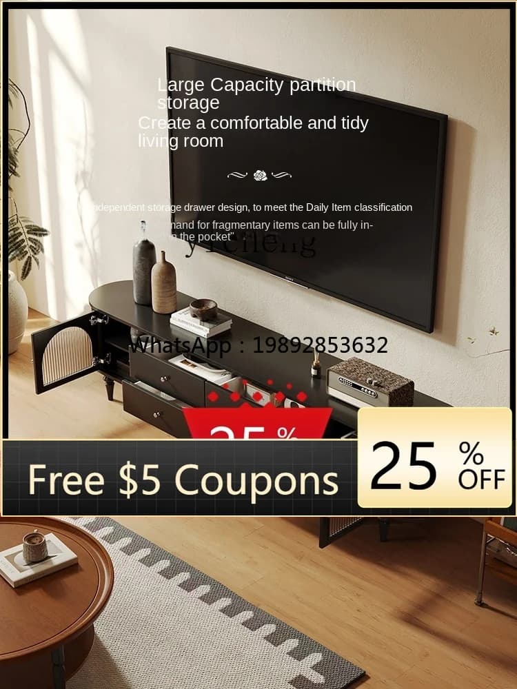Retro TV Solid Wood Black Modern Simple and Light Luxury Living Room TV Stand