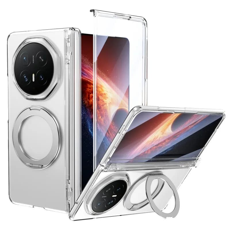 For Honor Magic V6 360° Rotatable Ring Holder Hinge Protection Front Tempered Glass Film Clear Transparent Back Cover