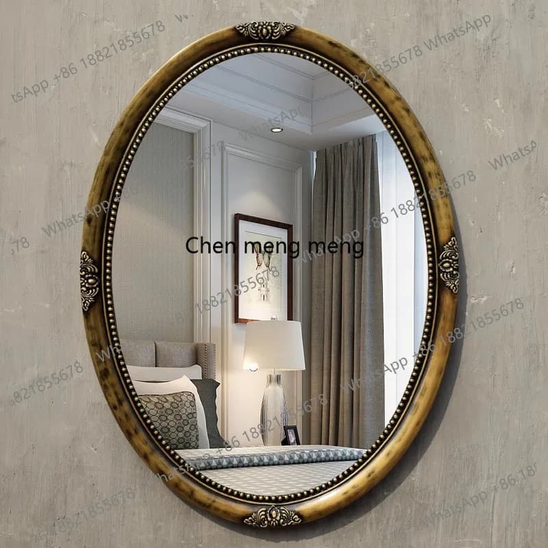 European American country retro oval bathroom mirror, wall-mounted vanity vanity makeup mirror