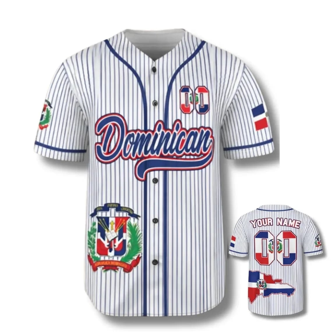 Dominican Republic Pinstripe Baseball Jersey – Custom Name & Number, Map Back, Unisex Shirt Women's For Men Casual Tops