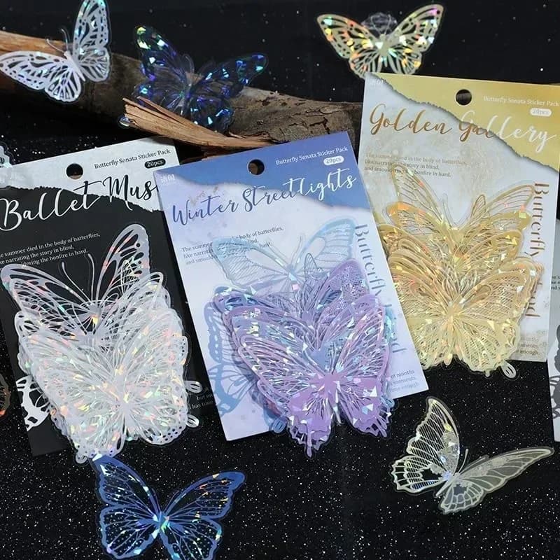 20 Sheets Wall Stickers Shell Butterfly Hollow Lace Retro DIY Material Cake Decorative Supplies Scrapbooking Decoration Stickers