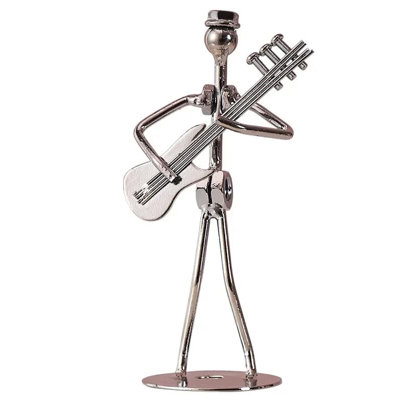 C9 Metal Musician Guitar Player Statue Musical Instrument Little Iron Art Collectible Cafe Office Book Shelf Decorate Figurine