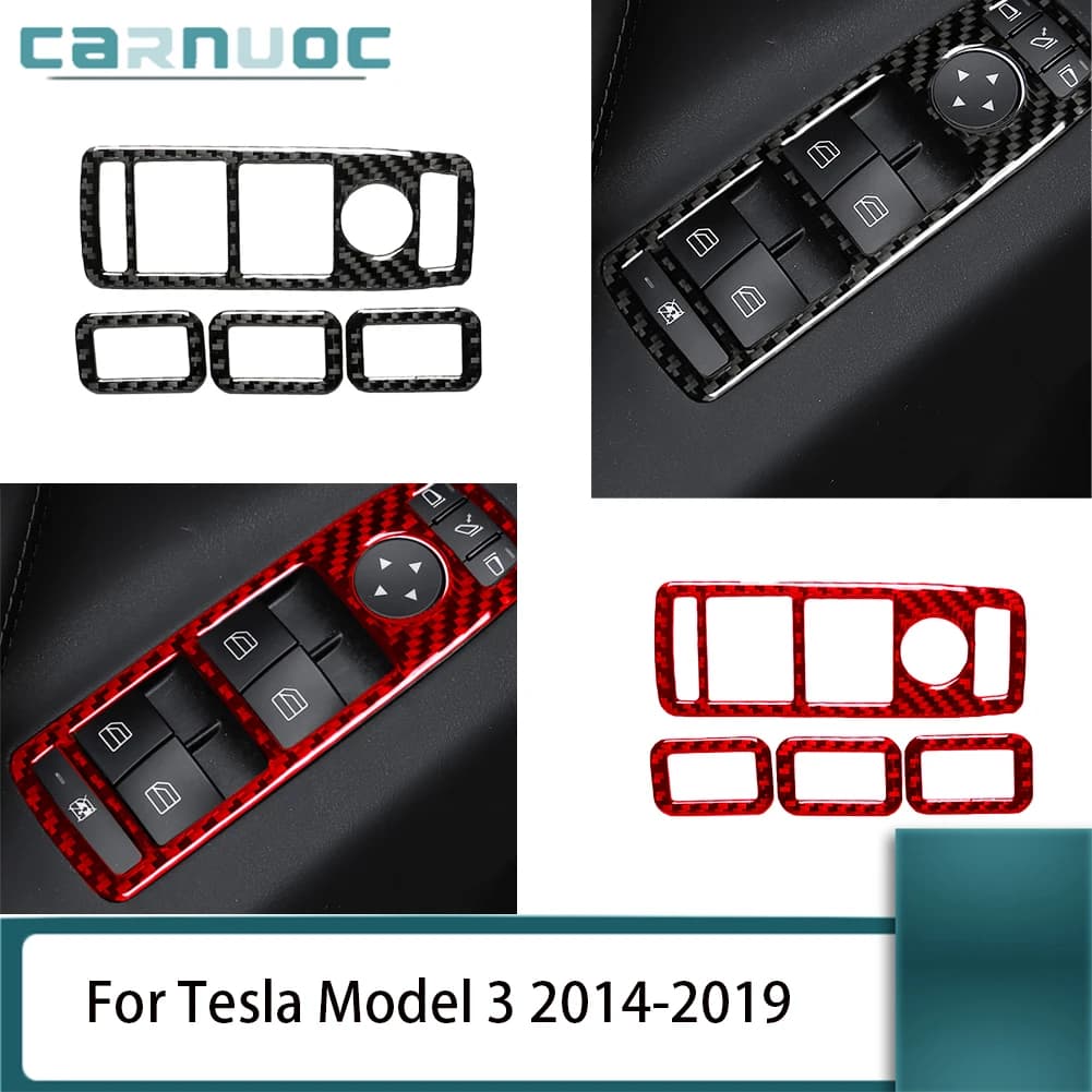 Carbon Fiber Window Lift Panel Stickers For Tesla Model 3 2014 2015 2016 2017 2018 2019 Car Interior Decorative Accessories