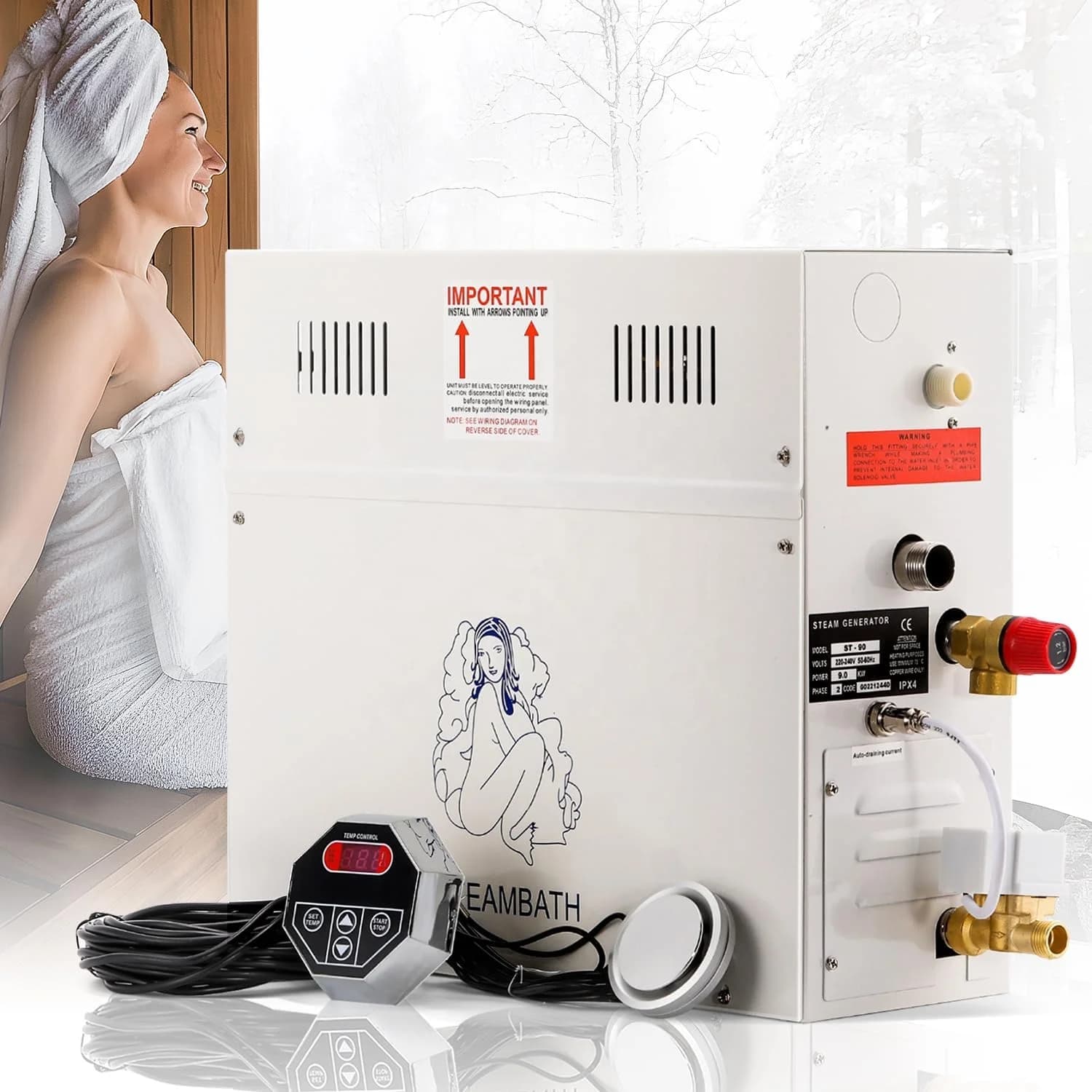 STCMOET 12KW Luxry Hammam Steam Shower Generator Self-draining Steam Shower Kit Steam Bath Spa Generator