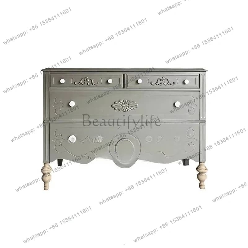 French retro solid wood carving flower entry porch cabinet living room bedroom locker