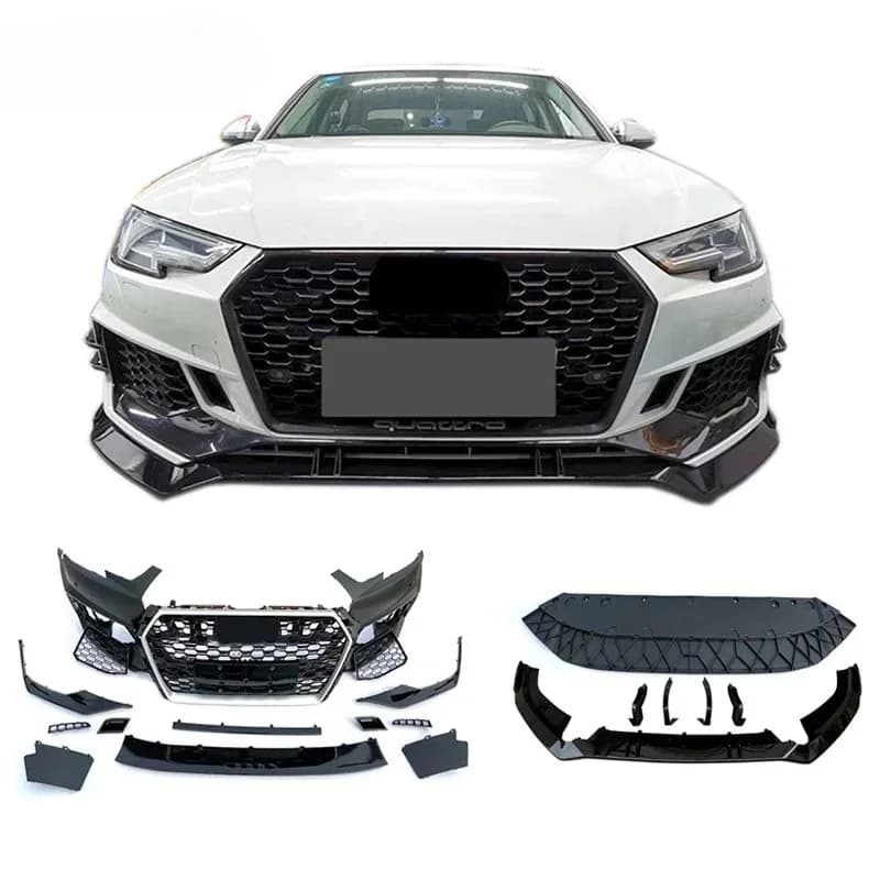 For Audi A4L 2017-2019 RS4 Front Bumper Front Lip Grille Rear Bumper Rear Lip Face Kit Body Kits Car Accessories