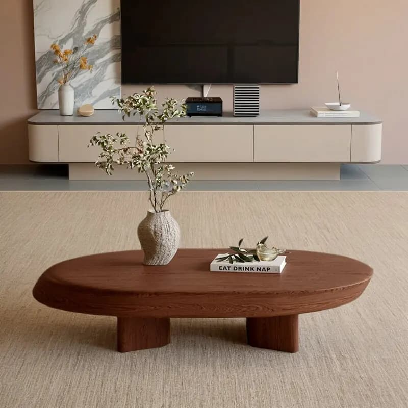 DSA high-end wabi-sabi wind solid wood coffee table living room home light luxury medieval high-grade beveled oval coffee table
