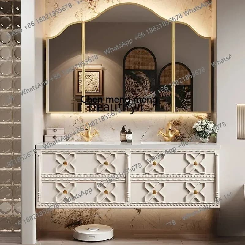 cn8617 LHY ss26 Retro French rock slab seamless ceramic integrated basin bathroom double basin face wash table hand bathroom cab