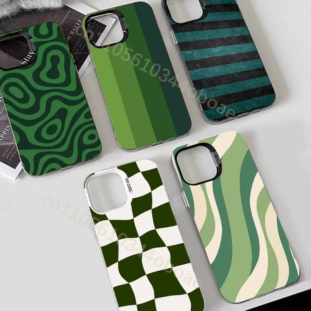 Dark Green Striped Phone Case For iPhone 17,16,15,14,13,12,11,Pro,MAX,Plus TPU Soft To Skin-friendly Cover