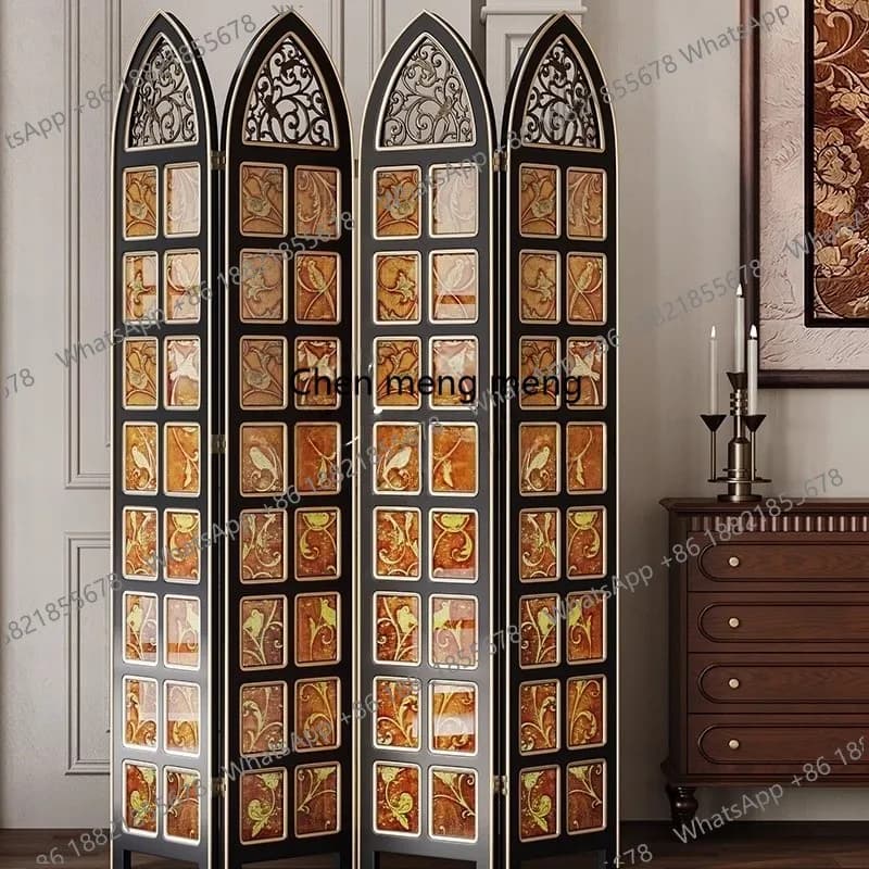 Glass screen retro style stained glass screen design sense church style partition screen