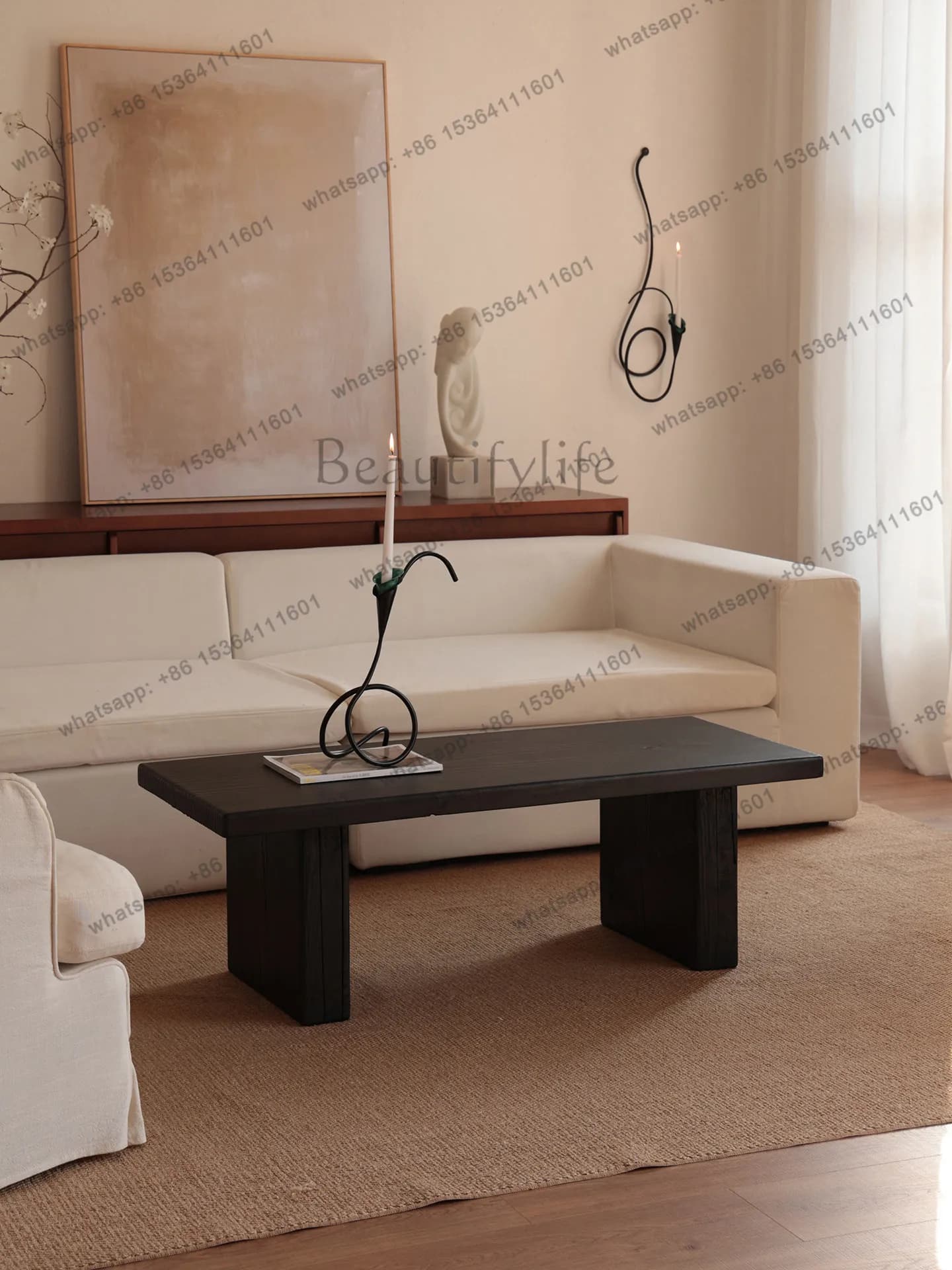 Retro solid wood carbonized wood coffee table wabi sabi rectangular tea house tatami table