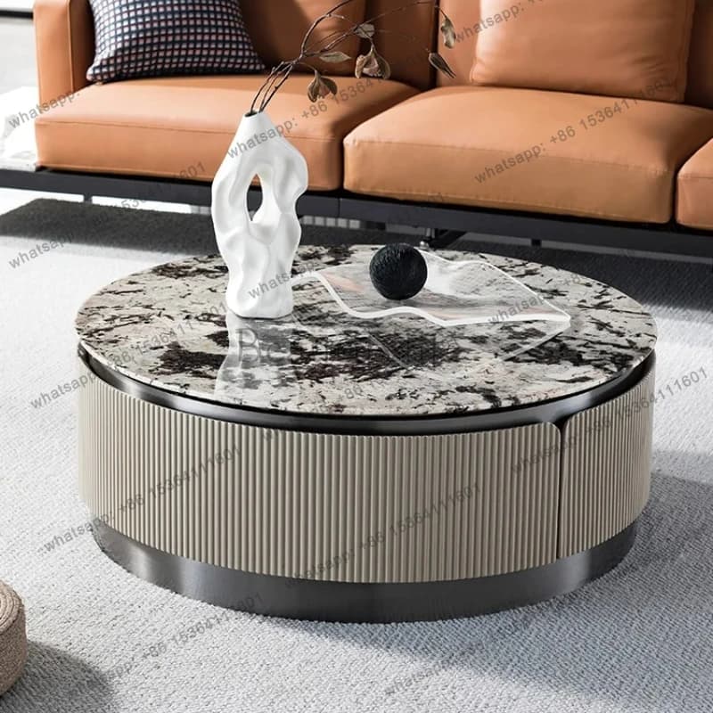 Italian high-end light luxury marble coffee table Modern minimalist natural luxury stone round coffee table