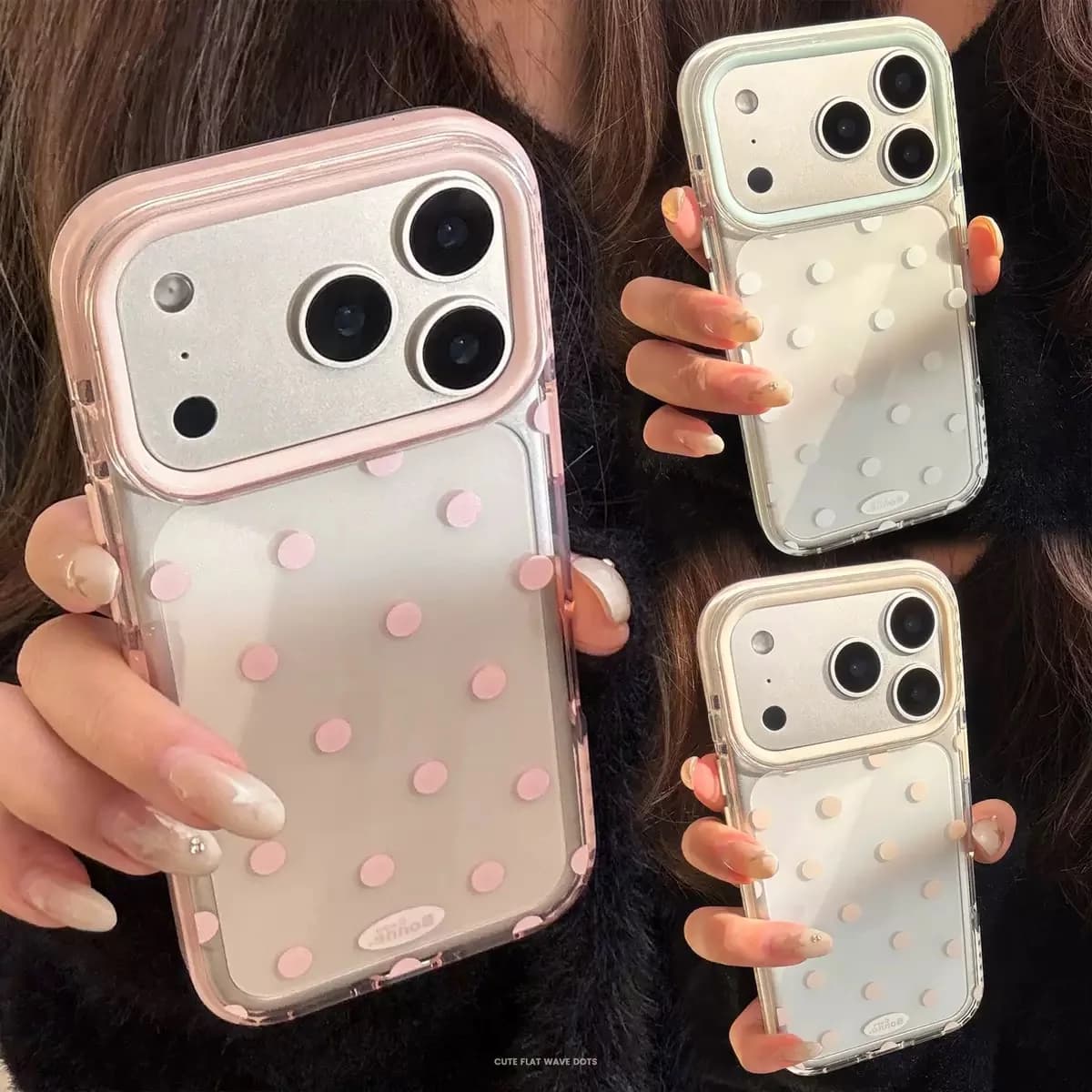 Ins Solid Color Transparent Wave Point Phone Case for IPhone 17 16 Pro 15 14 13 12 11 Pro Max Cover with Cute Stand Holder Cases