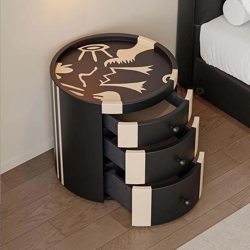 Black Round Nightstands Bedroom Designer Wooden Unique Space Saving Bedside Table Salon Luxury Mesas De Noche Home Furniture