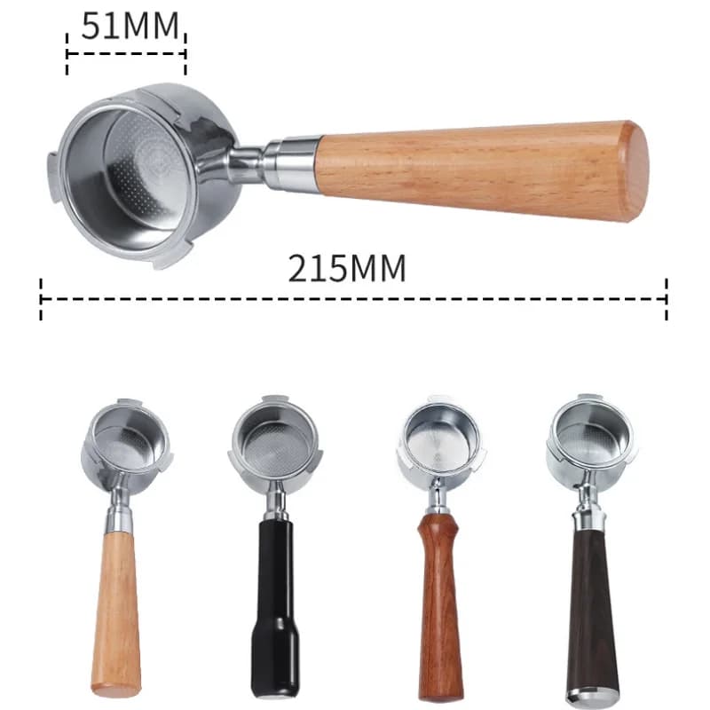 Wooden Espresso Coffee Tools Stainless Steel Basket and Bottomless Coffee Portafilter 51mm Wooden Handle for Coffee