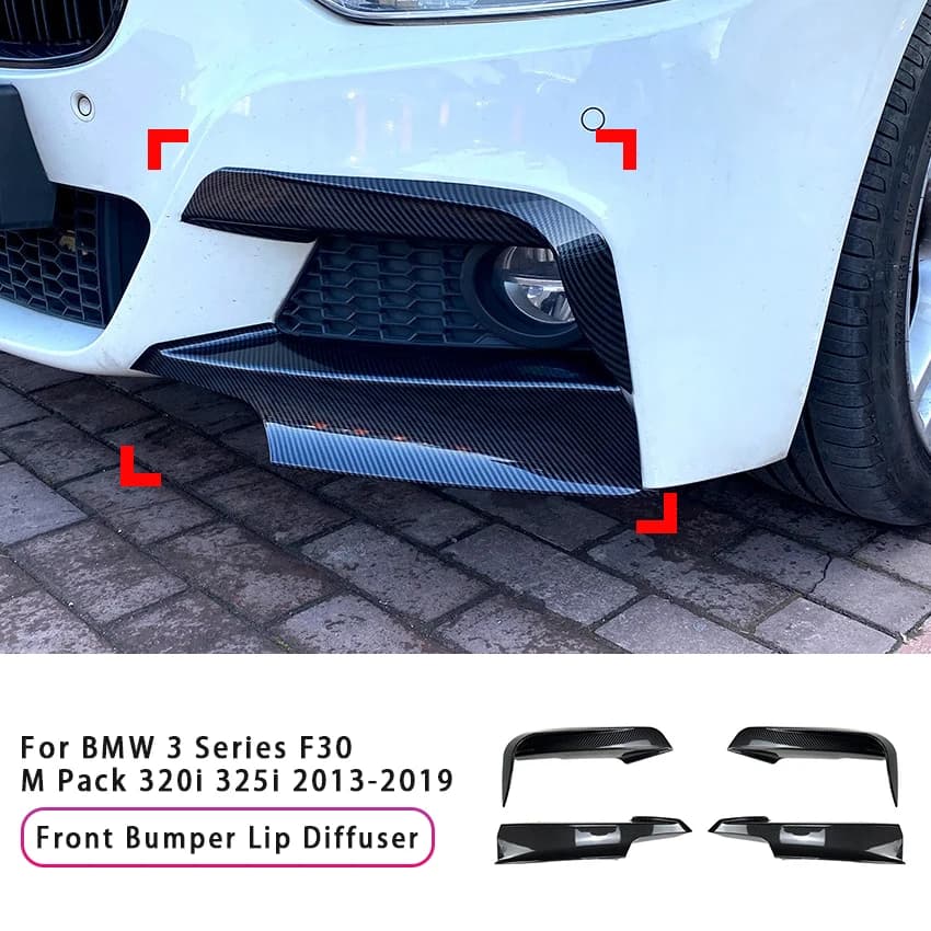 For BMW 3 Series F30 M Pack 320i 325i 2013-2019 Front Bumper Lip Splitter Canards Spoiler Car Fog Lamp Eyebrow Frame Cover