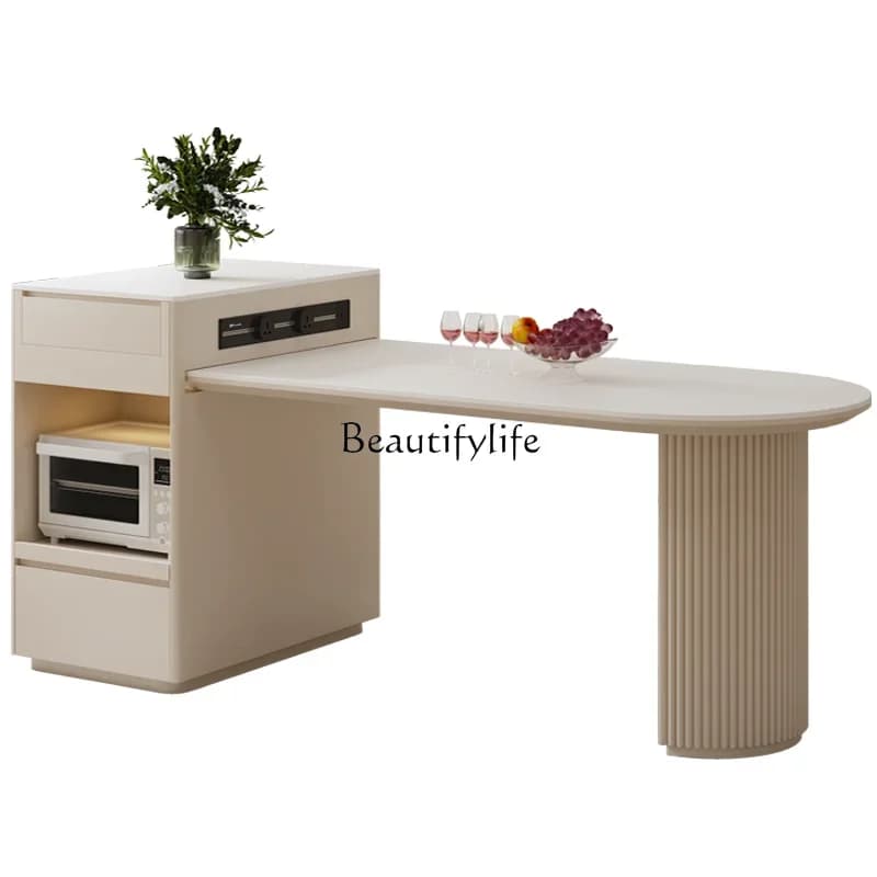 35Cream wind rock slab island table integrated household multi-functional retractable