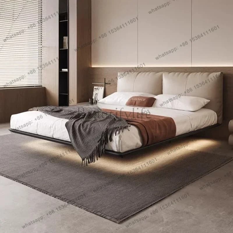 FG king size genuine leather Double bed 180x200cm Modern high-end design bedroom beds minimalist camas de dormitorio furniture