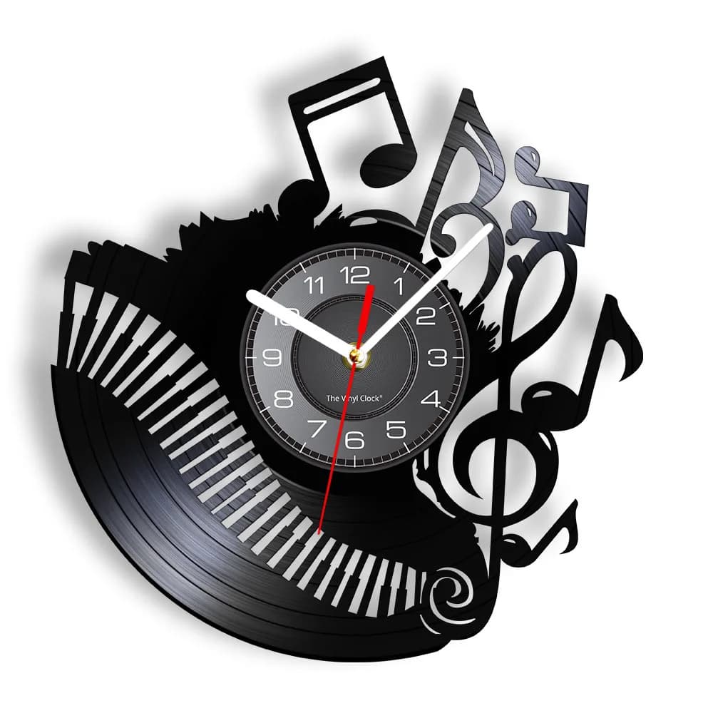 Piano Room Music Notes Vinyl Record Clock Musician Pianist Teacher Custom Sign Wall Art Vinyl Clock I love music Clock Watch