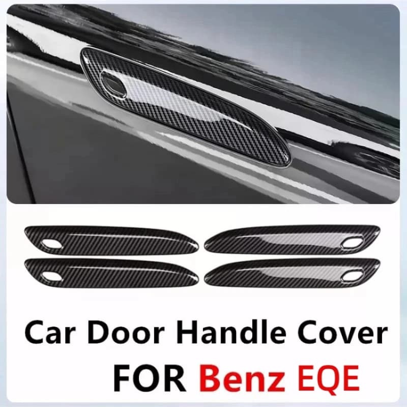 Car Exterior Door Handle Cover Trim Cap Set Carbon Fiber Texture Fit for Mercedes Benz EQE Class V295 2022 2023 2024 2025