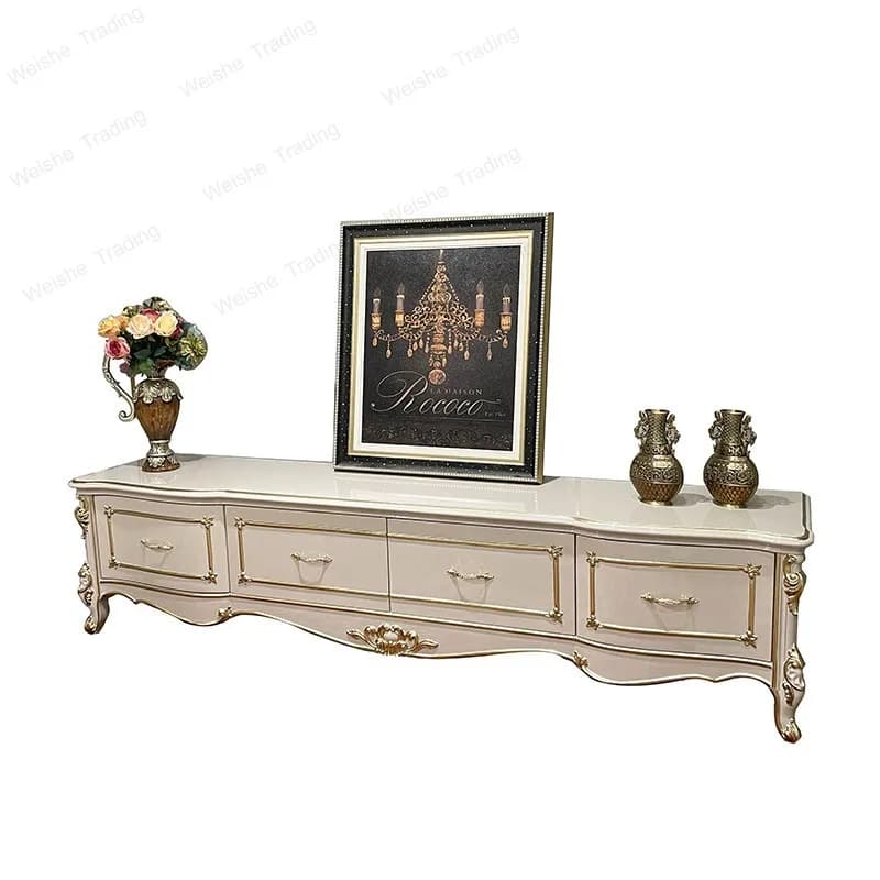 French TV cabinet  combination, European style living room floor cabinet bedroom table solid wood carving flower locker