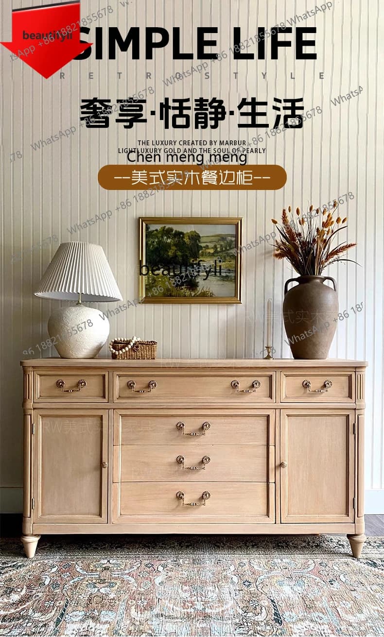 2003 American solid wood dining side cabinet retro living room decorative cabinet entrance bedroom wall locker
