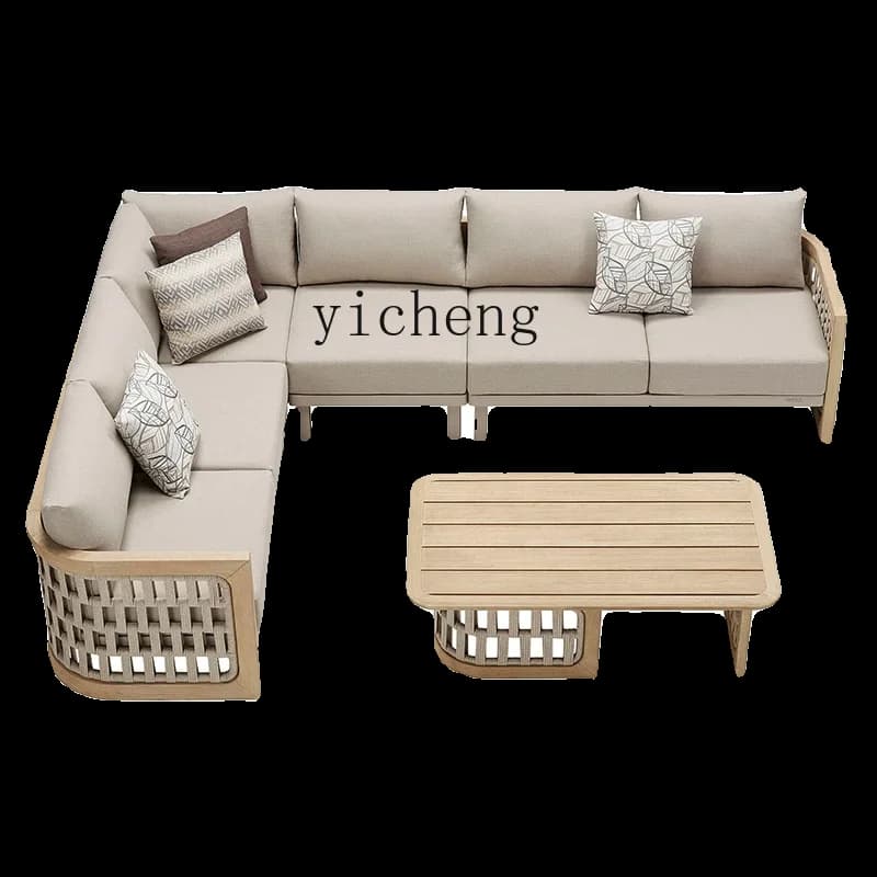 Outdoor Leisure Teak Sofa Combination Courtyard Balcony Villa Outdoor Rattan Recliner
