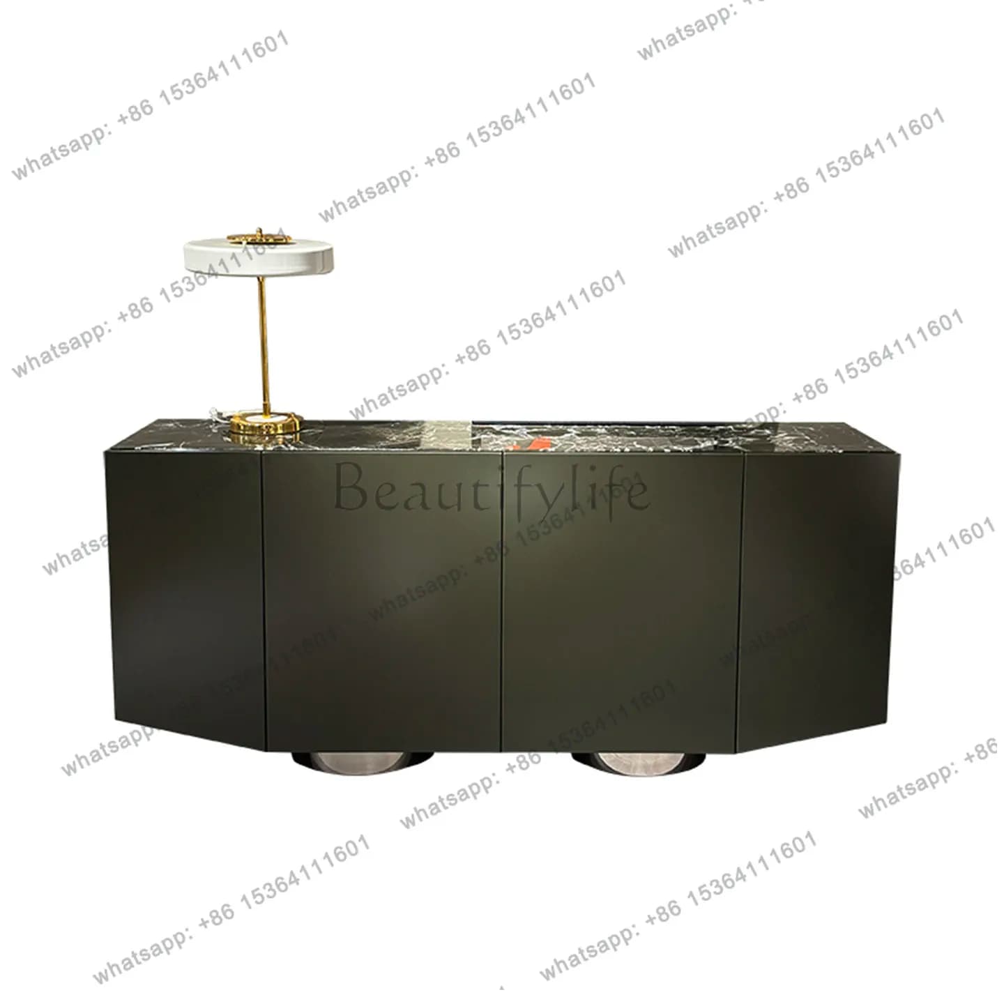 Designer minimalist light luxury porch cabinet side locker lacquered walnut natural marble