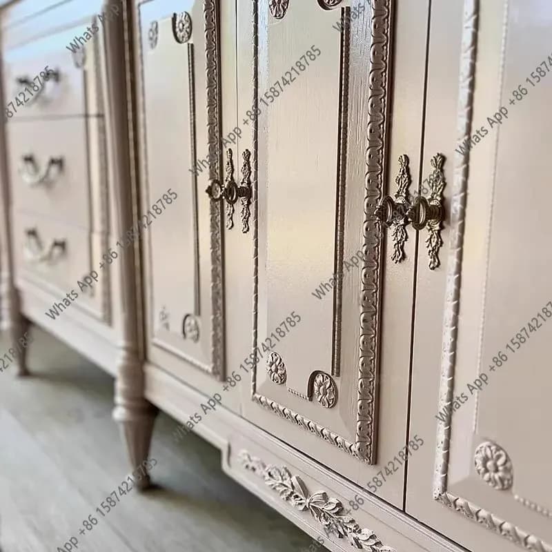 X French Retro Solid Wood TV Cabinet Living Room Carved Storage Cabinet Small Apartment American Light Luxury Storage Dining Sid