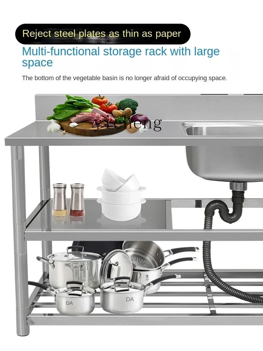 Kitchen Sink Stainless Steel Sink Table Integrated with Shelf Bracket Dishwashing Washing Basin