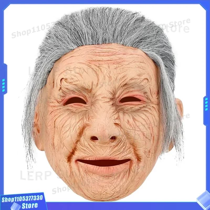 Realistic Old Woman Latex Mask Halloween Party Prop Funny Elderly Face Costume Hood for Cosplay Show Dress Up Accessories