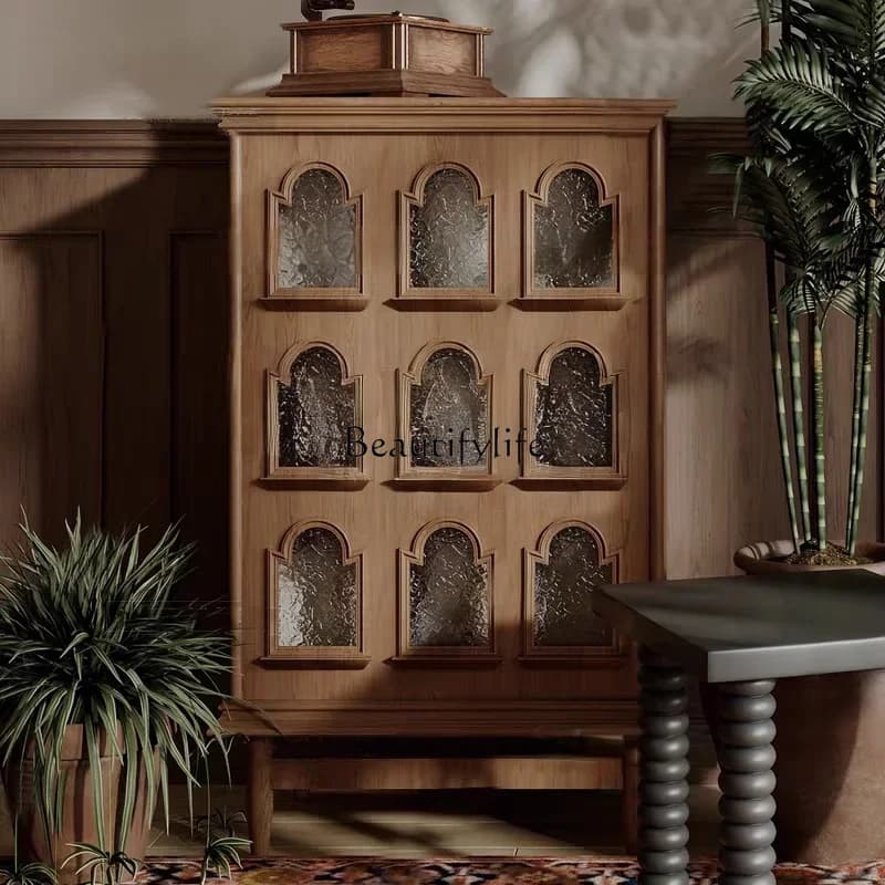 LXFrench solid wood retro multi-functional locker living room American entry foyer decorative cabinetSSS