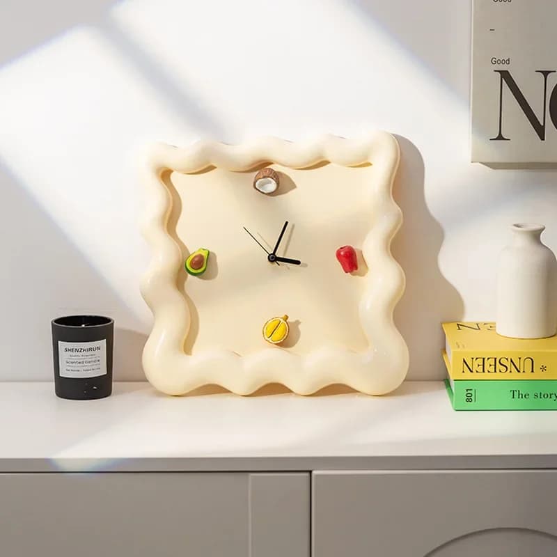 Nordic Ins Fruit Wall Clock, Cream Style Modern Wall Decor For Living Room Bedroom Dining Room, Unique Artistic Home Decoration