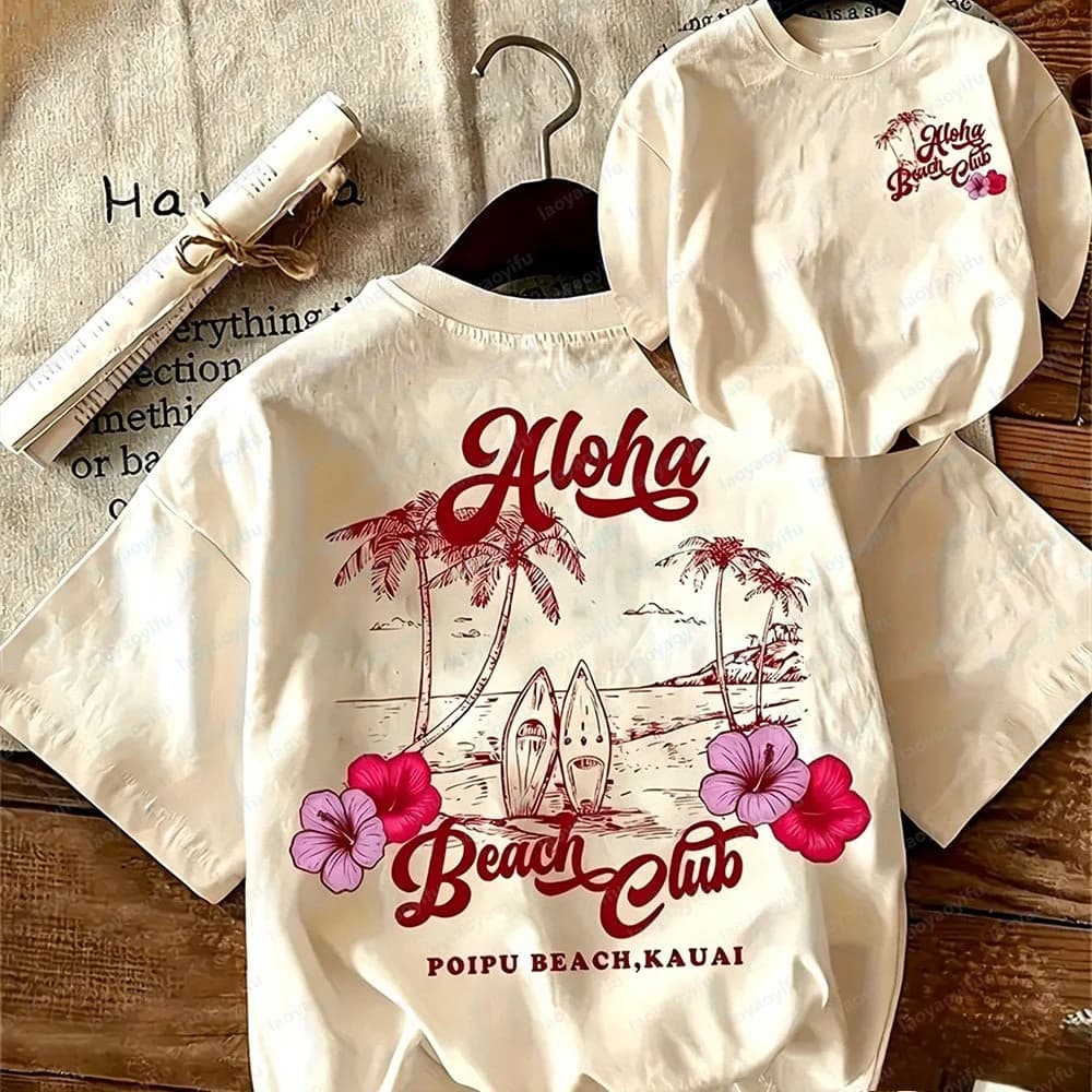 Aloha Beach Club Kauai Hawaii Graphic T-Shirt Men Casual Cotton Short Sleeve Tee Summer Vacation Top Funny Outdoors Short-sleev