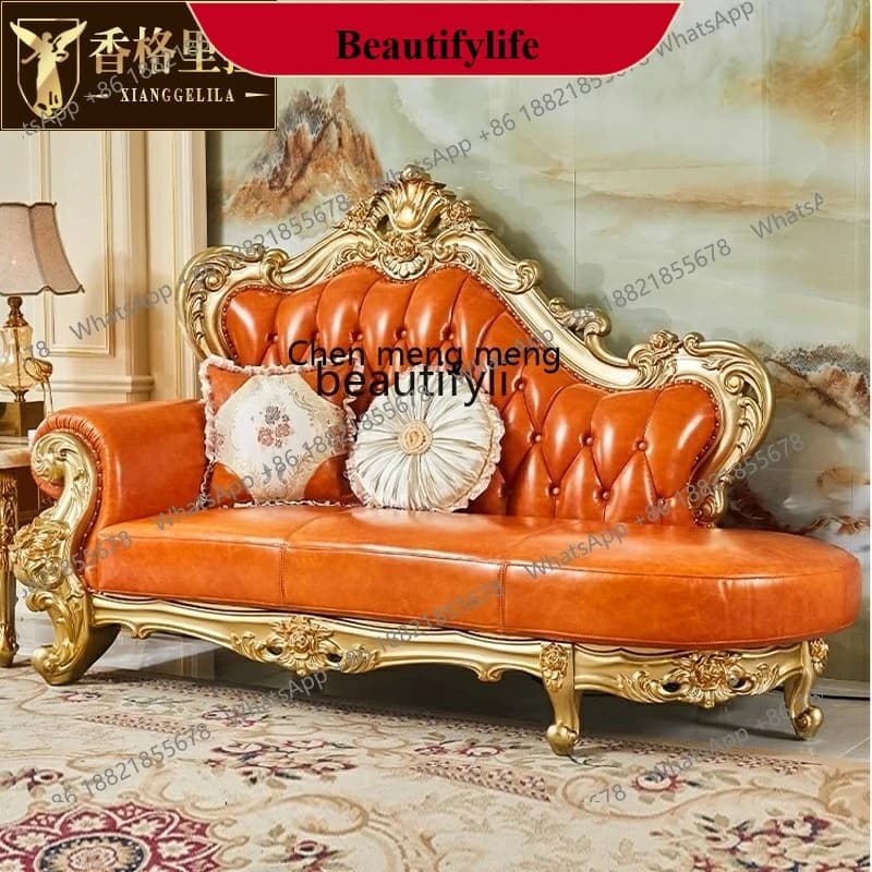 z183 American living room solid wood carving flower champagne gold small apartment with princess sofa luxury furniture