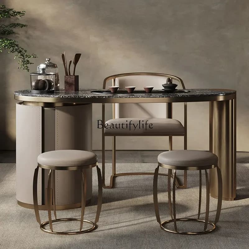 5Office tea table Light luxury villa High-end simple modern rock slab tea table