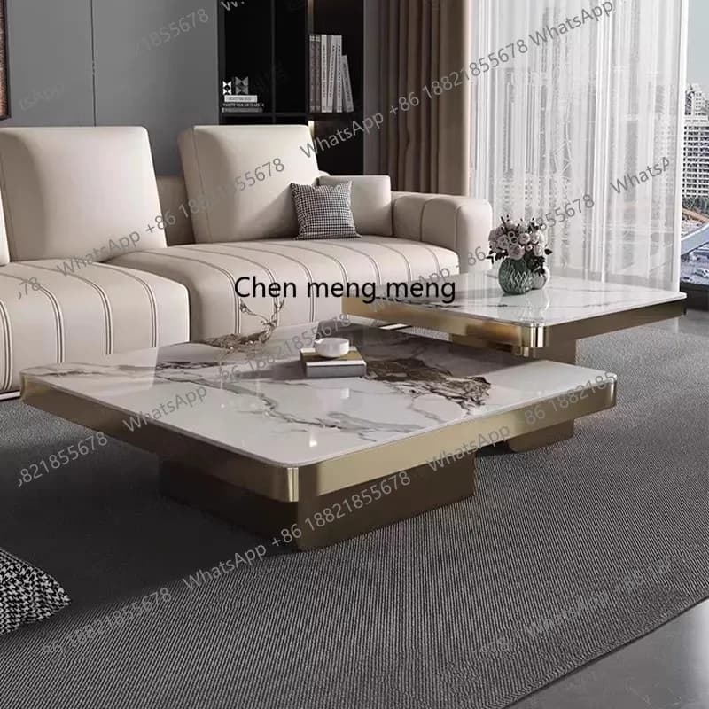 Italian light luxury rock slab coffee table living room designer high-end square coffee table combination