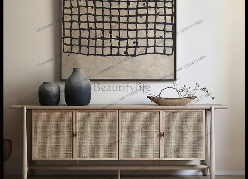 South East Asia retro solid wood dining side cabinet rattan storage cabinet storage modern simplicity