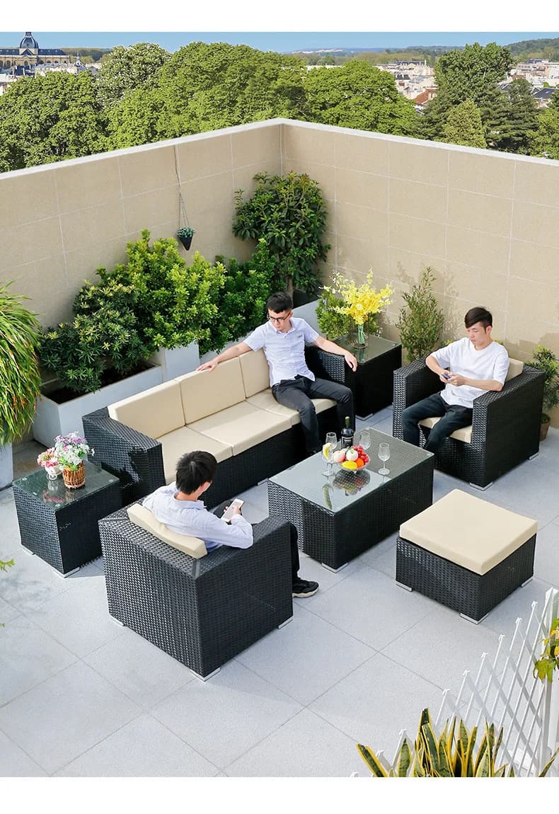 LTT outdoor sofa outdoor courtyard open-air balcony leisure three-person rattan chair combination