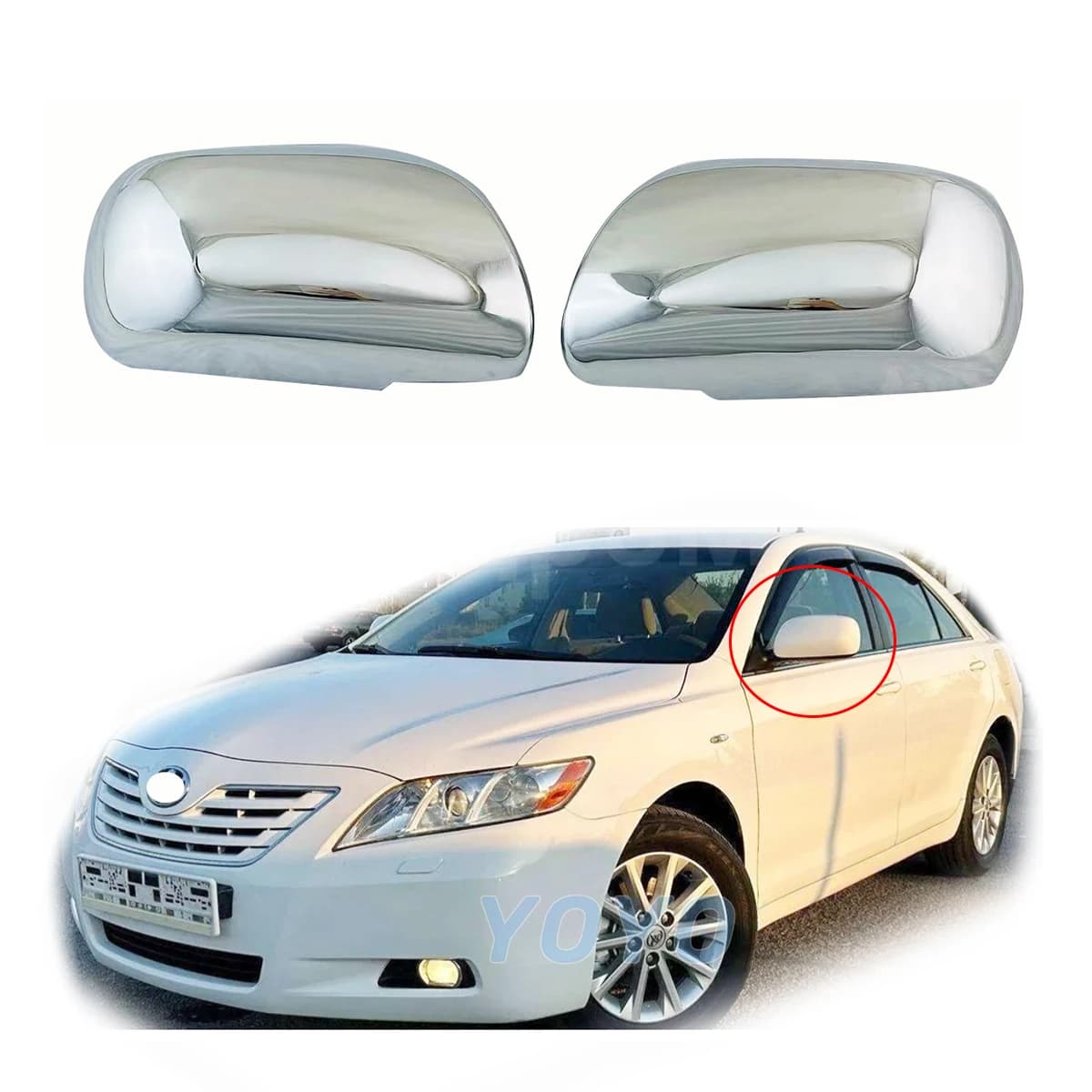 2Pcs Car Chrome Rearview Accessories Plated 2007 2008 2009 2010 For Toyota Camry Side Door Mirror Cover Trim Paste Style