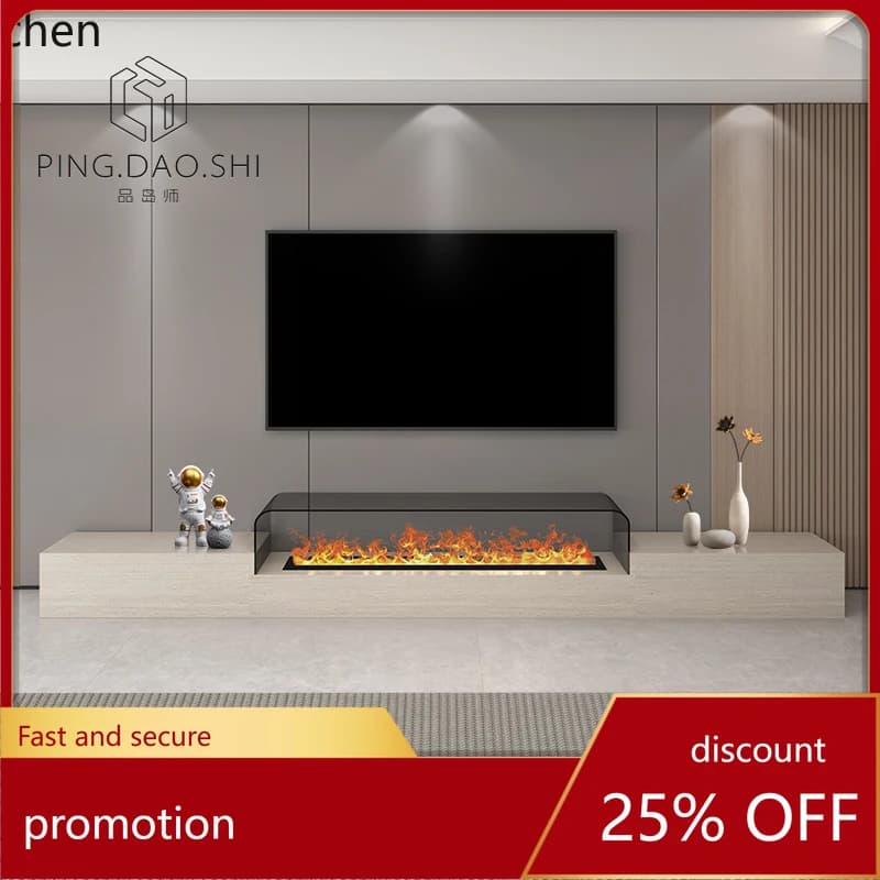 HT minimalist rock panel TV cabinet floor-to-ceiling modern light luxury high-end living room fireplace floor home decor
