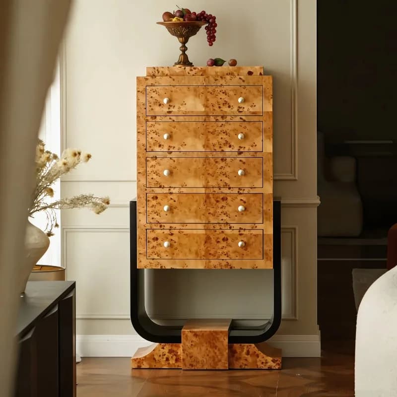 Handcrafted modern cabinets made of solid wood, with a sculptural profile and well-laid drawers, save space and are suitable