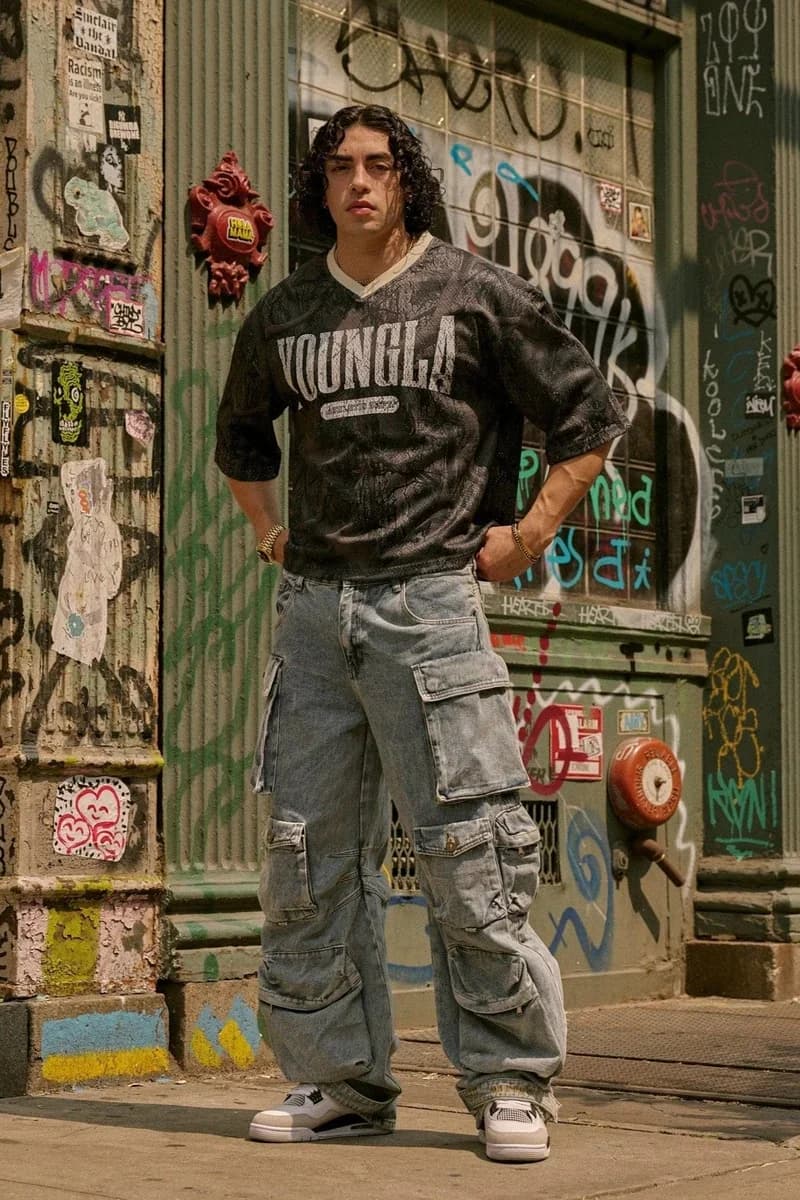 Men's YOUNG LA letter printed mesh T-shirt, loose sports and casual T-shirt with contrasting collar