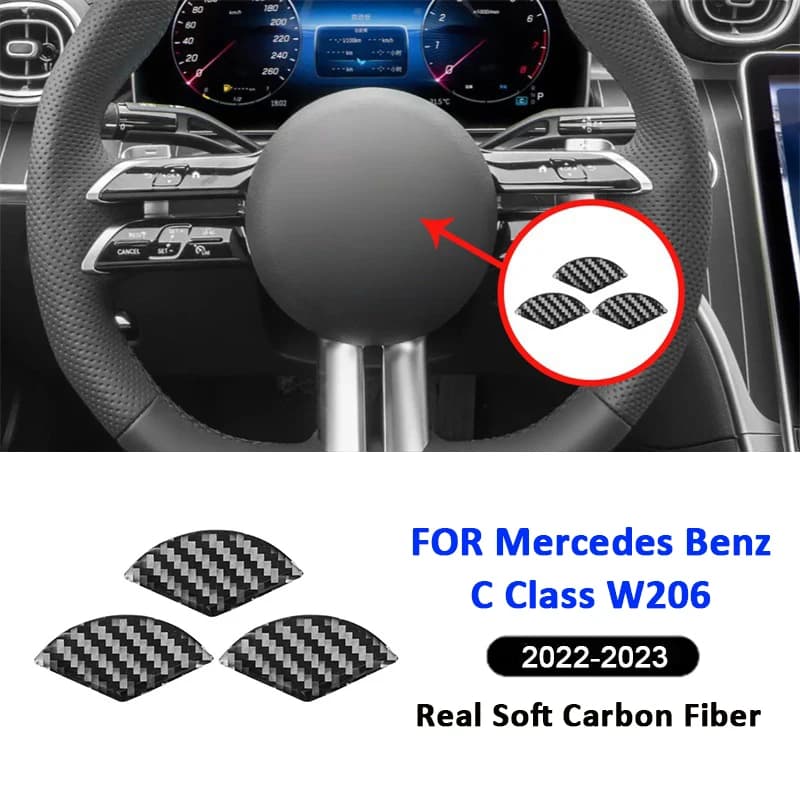 For Mercedes Benz C Class W206 2022-2023 Carbon Fiber Car Steering Wheel Center Emblem Panel Decoration Sticker Interior Parts