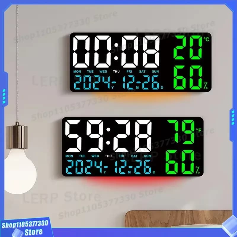 Large Font Digital Wall Clock with Temperature Humidity Display Simple Electronic Timepiece for Living Room Bedroom Night