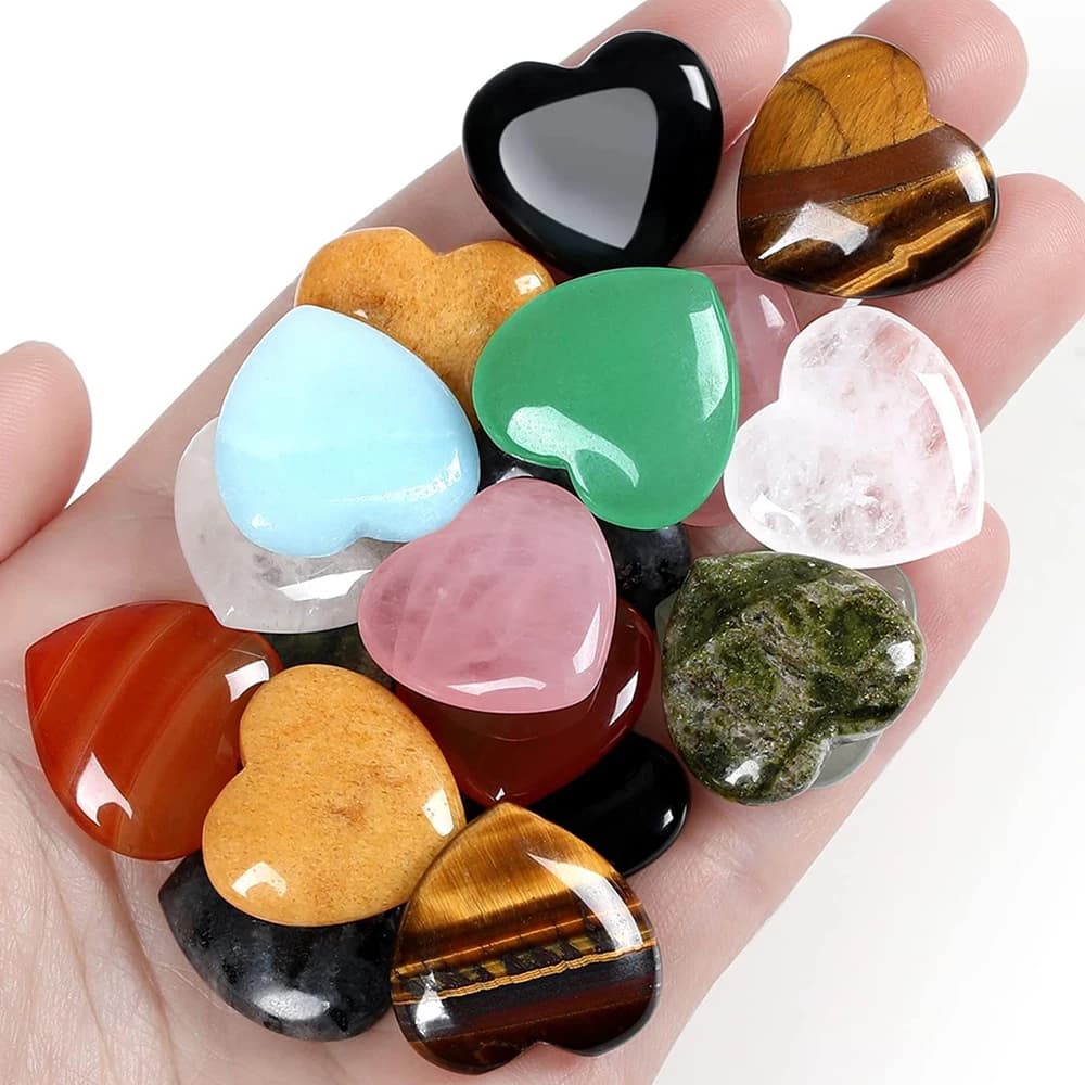 10Pcs Natural Crystal Heart Stones Set Rose Quartz Amethyst Healing Crystals Polished Gemstones Love Palm Stone Home Decor Gift