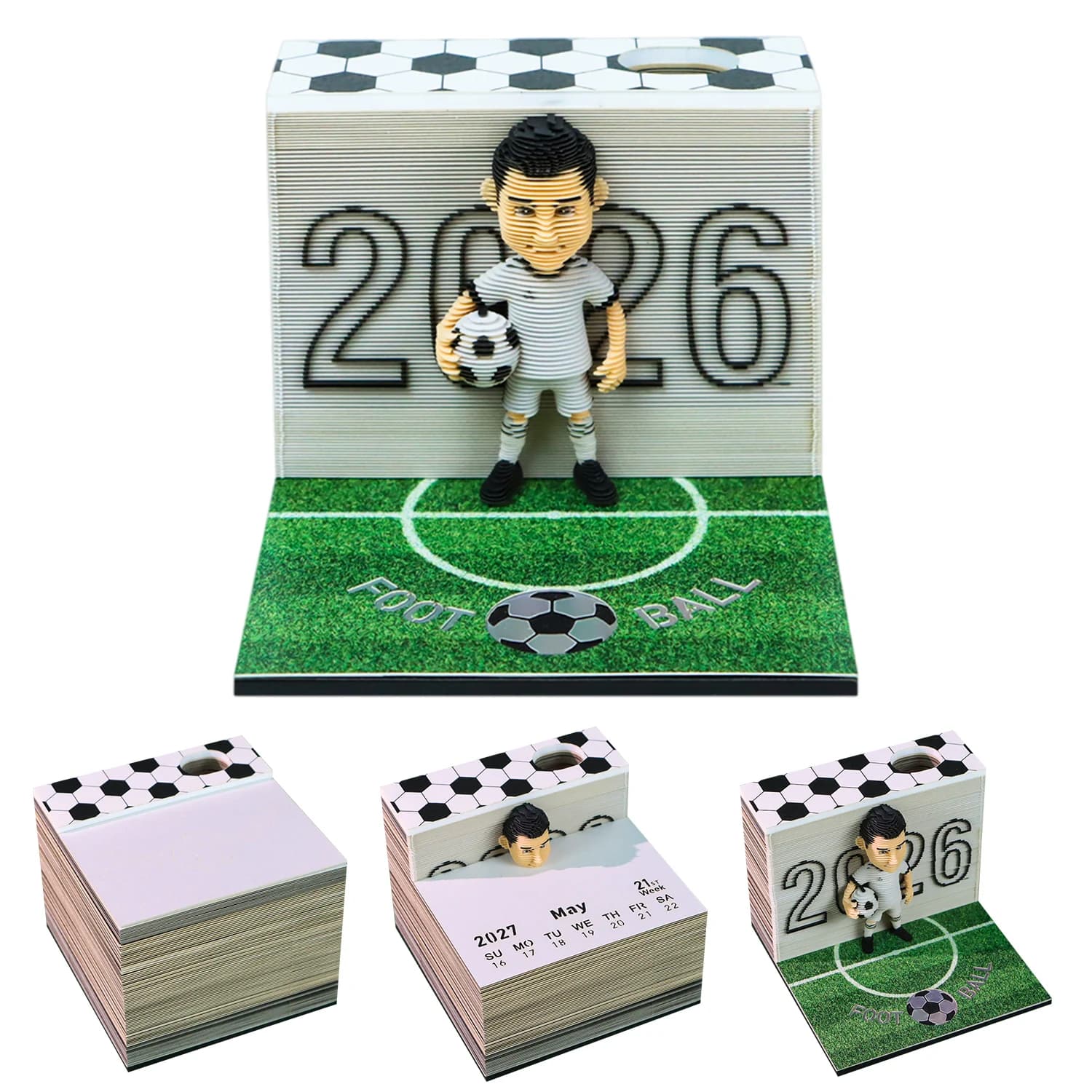 Creative 3D Paper Sculpture Calendar Memo Pad Football Theme Memo Pad DIY Tear-away Notes Soccer Fan Collectibles Gift