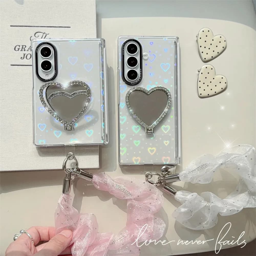 Korean Plaid Cartoon Love Magnetic Phone Case for Samsung Galaxy Z Fold 8 Ultra Fold 8 Fold 7 8 Cover With Magsafe Stand Chain