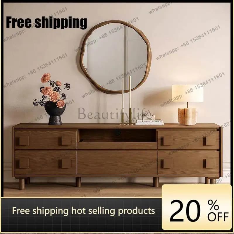 LD French-style solid wood TV cabinet, vintage style multifunctional storage cabinet for small apartments and living rooms